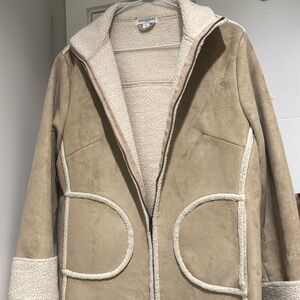 Queenspark Beige Suede Faux Shearling Coat SZ Small